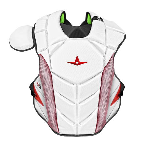 All-Star MVP-Pro Short Fuse Limited Edition Intermediate May the 4th chest protector front view, white with red accents