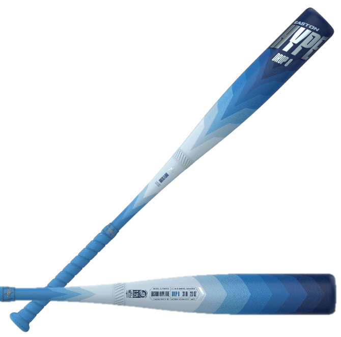 Easton Hype Fire 2024 Arctic Flame Limited Edition USSSA -8 baseball bat with blue and grey design.
