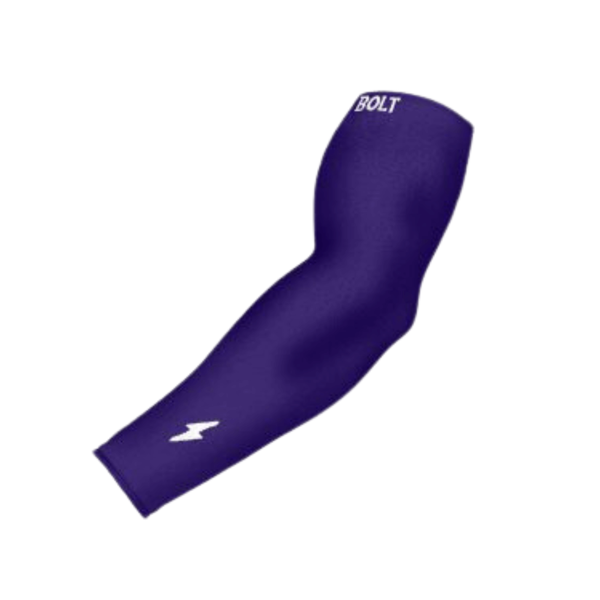 Bruce Bolt purple graduated compression arm sleeve designed for enhanced blood flow and muscle support during sports activities.
