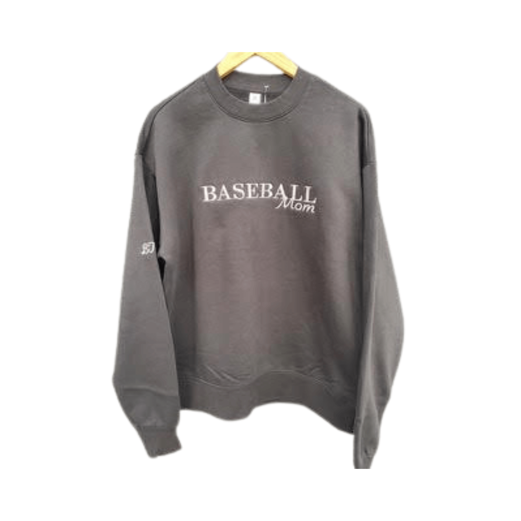 Baseball Mom Crew sweatshirt in gray, featuring a classic crew neckline and long sleeves for game day style.
