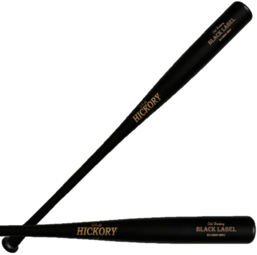 Old Hickory Black Label Matte Bat featuring a large barrel and pro quality hard maple wood, showcasing MLB grade durability.