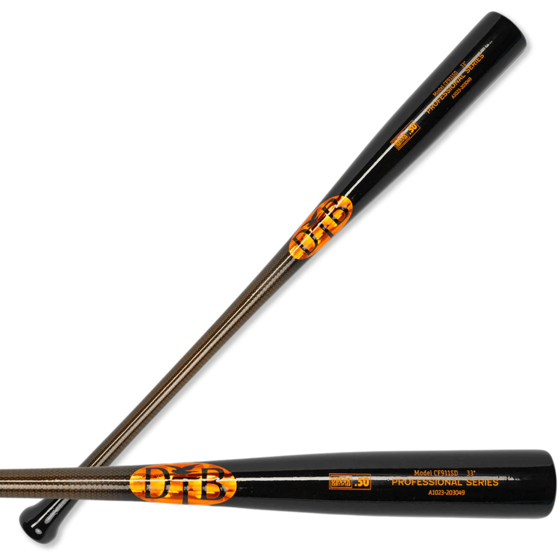 Dove Tail Bats CFi13SD Carbon Reinforced Wood Bat with a sleek black design and bold logo.
