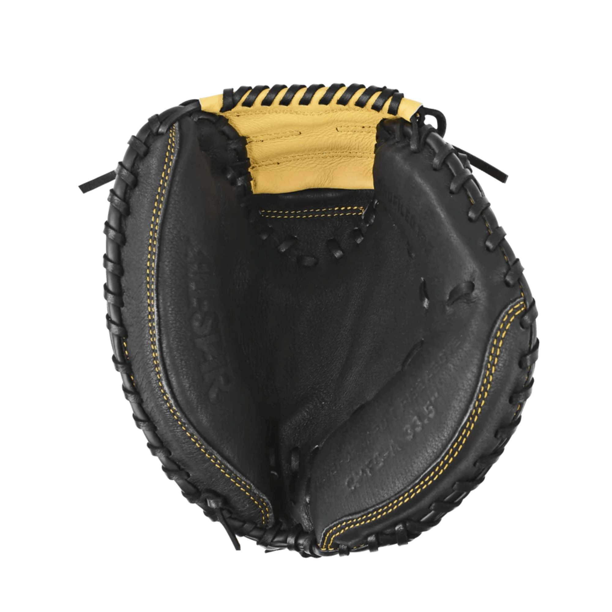 Interior view of All-Star Adult Future Star Catcher's Mitt 33.5", featuring easy-to-lace wrist closure and durable leather design.
