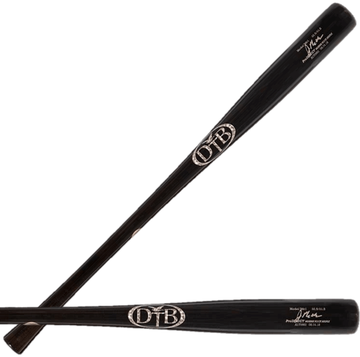Customized Dove Tail JMC baseball bat with Jeff's signature in matte black finish.