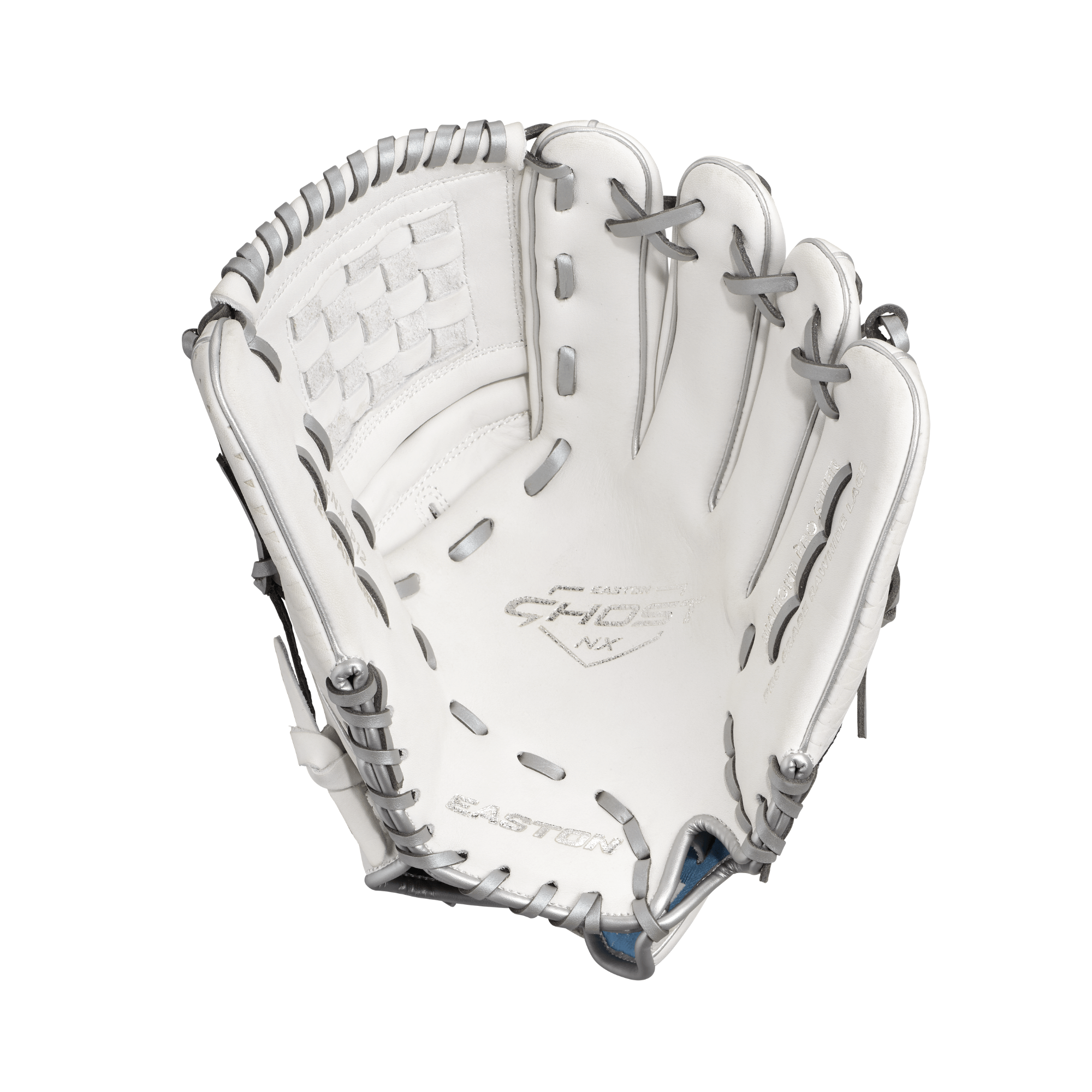 Easton Ghost NX FP Series 12.5” LHT softball glove showing interior design and soft leather for elite fastpitch play.