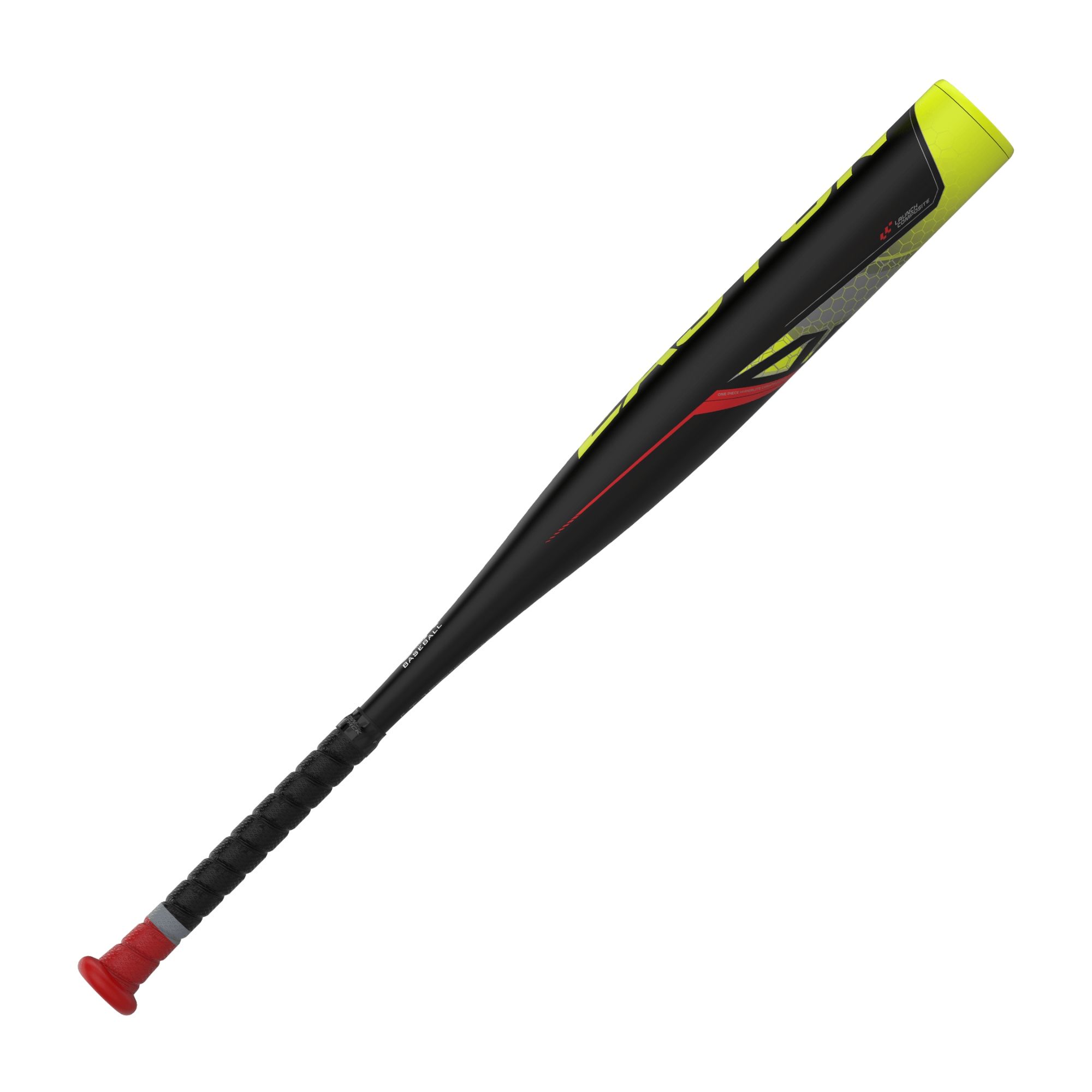 Easton ADV1-12 USA youth baseball bat with a 2 5/8" barrel, featuring a black and yellow design and a red grip handle.