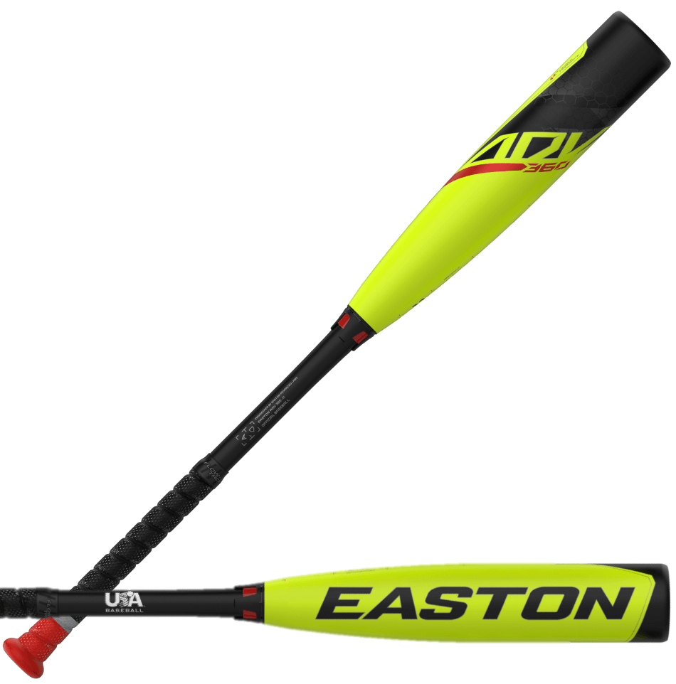 Easton ADV 360 -11 USA youth baseball bat featuring a 2-piece composite design and vibrant yellow finish.