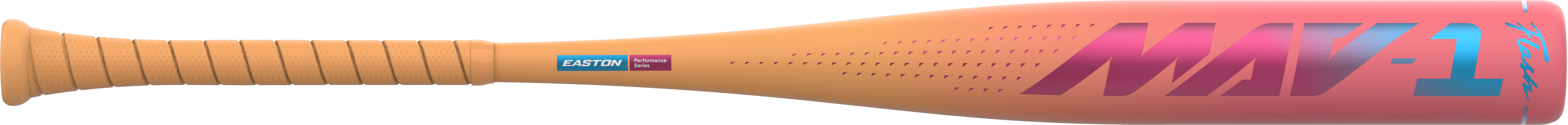 Front horizontal view displaying Easton Mav1 Flash Bat’s balanced one-piece construction.