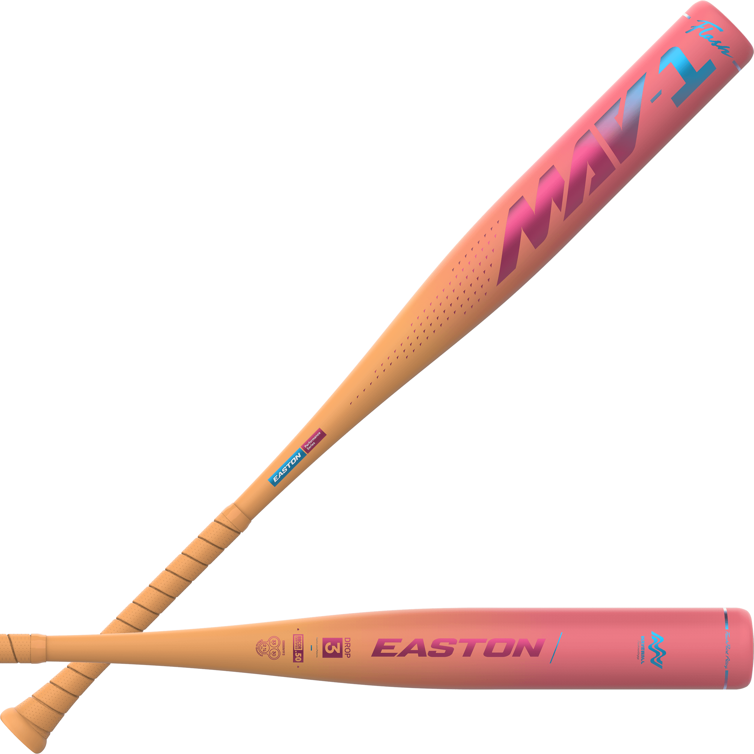 2026 Easton Mav1 Flash (-3) BBCOR Baseball Bat front and back view.