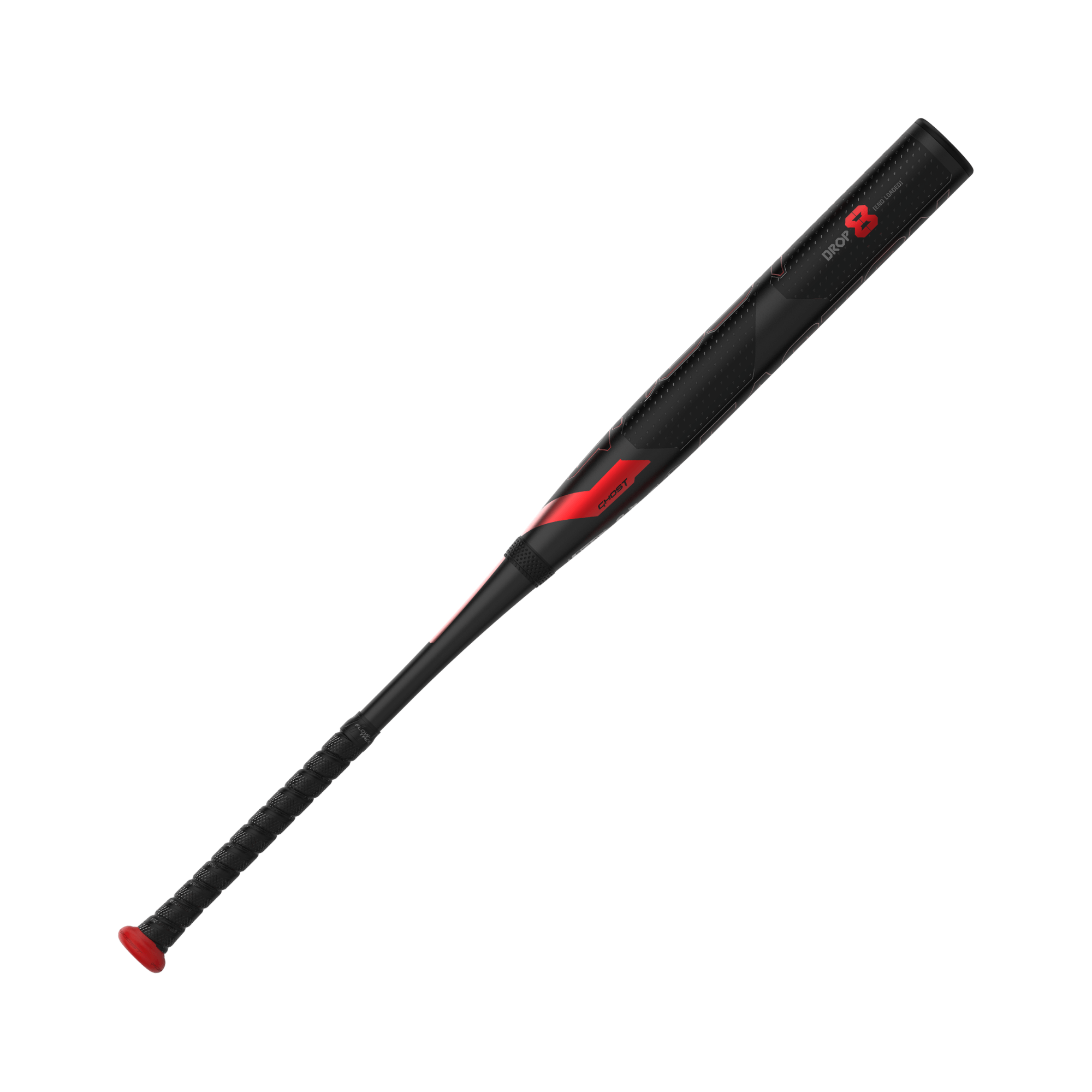 Easton 2024 Ghost Advanced -8 Fastpitch Softball Bat 34" in black and red, featuring advanced double barrel technology.