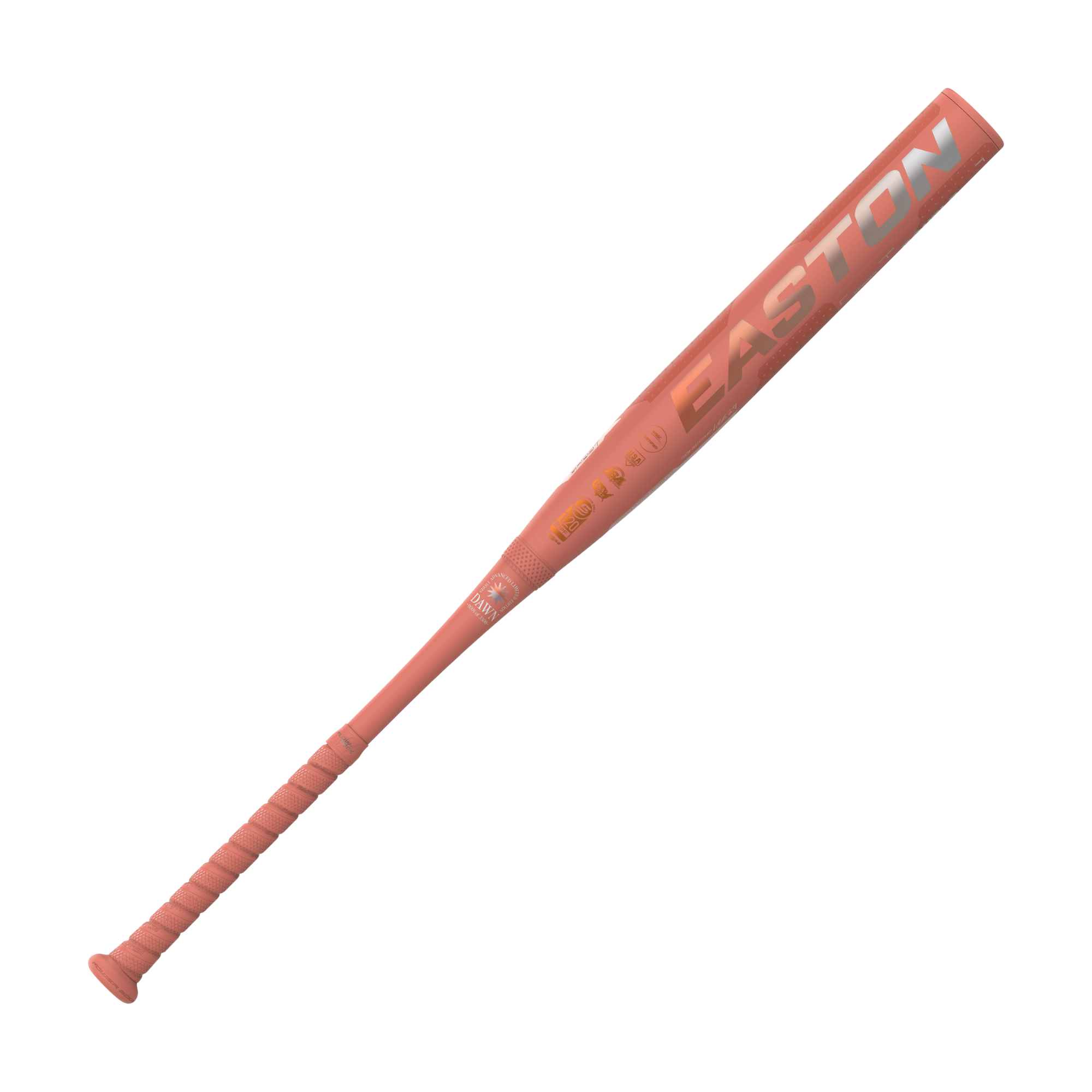 Easton Ghost Advance Dawn Limited Edition Fastpitch Bat in coral color, featuring patented Double Barrel 3 design for optimized performance.