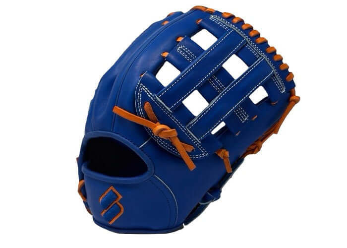 Close Up of H-Web - Sacco European Kip Glove 11.5 Inch - Royal and Orange