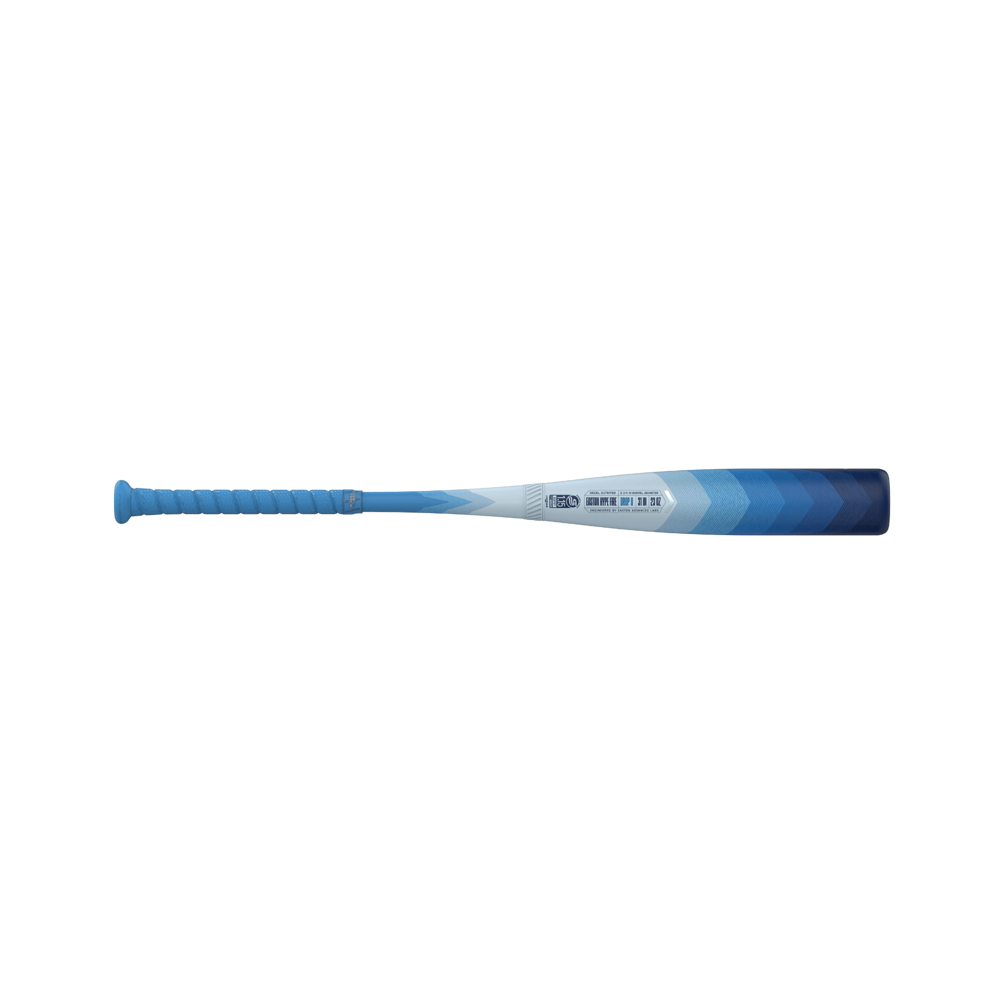 Easton Hype Fire 2024 Arctic Flame Limited Edition USSSA -8 baseball bat with a blue and gradient design.