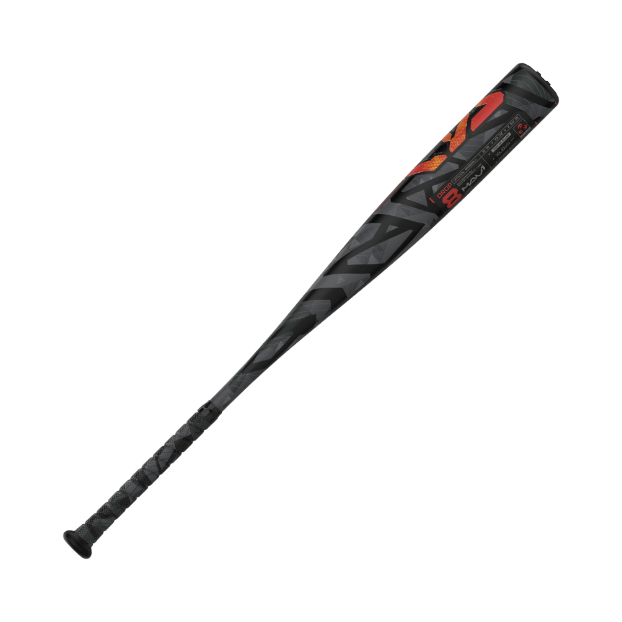 Easton MAV1 -8 USSSA youth baseball bat with 2 3/4" barrel, sleek black design featuring vibrant red accents.