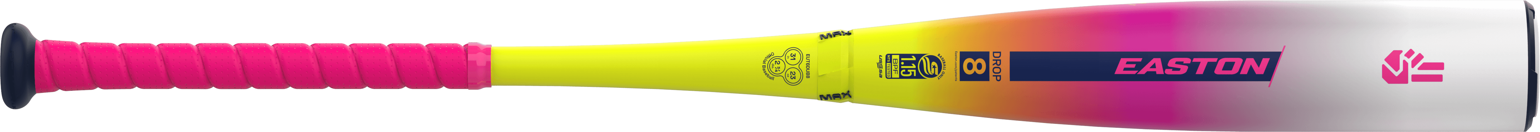 2026 Easton The DUB (-8) USSSA Baseball Bat in yellow and pink with sleek design and ergonomic grip.