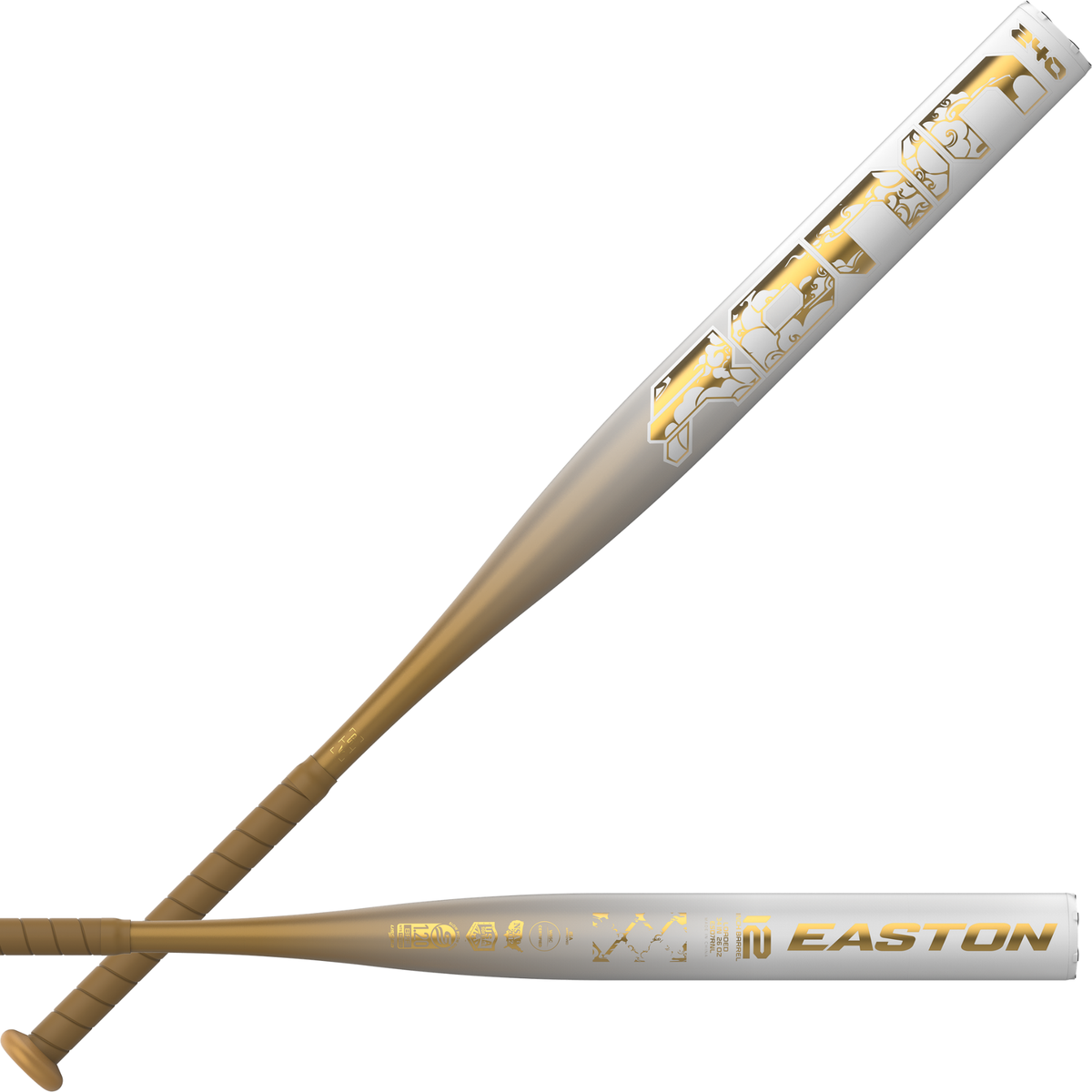 Easton Ronin 240 Alloy Slowpitch Softball Bat featuring ATAC Alloy design with gold and white finish.
