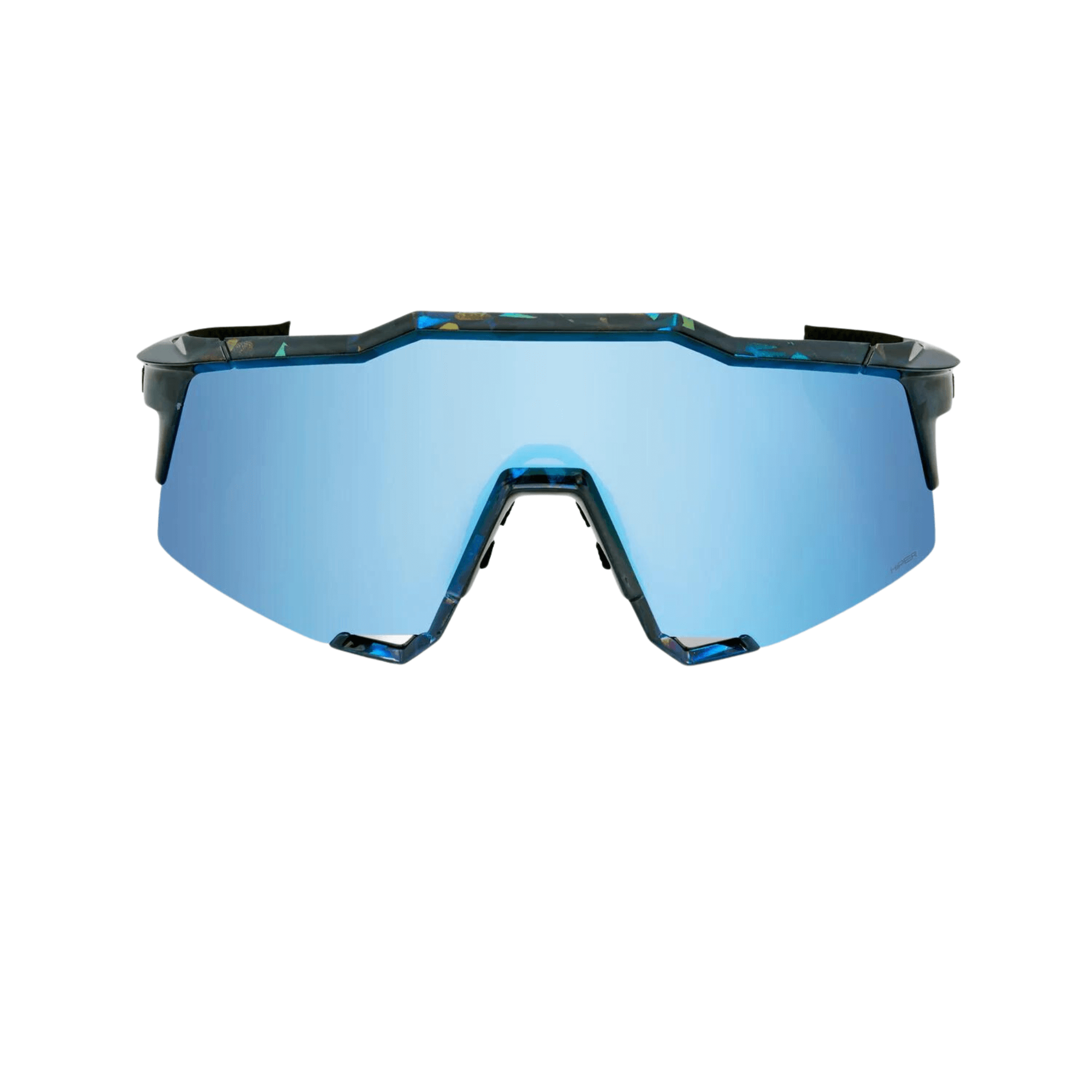 100% Speedcraft Black Holographic Hiper Blue sunglasses with multilayer mirror lens for optimal vision and protection.