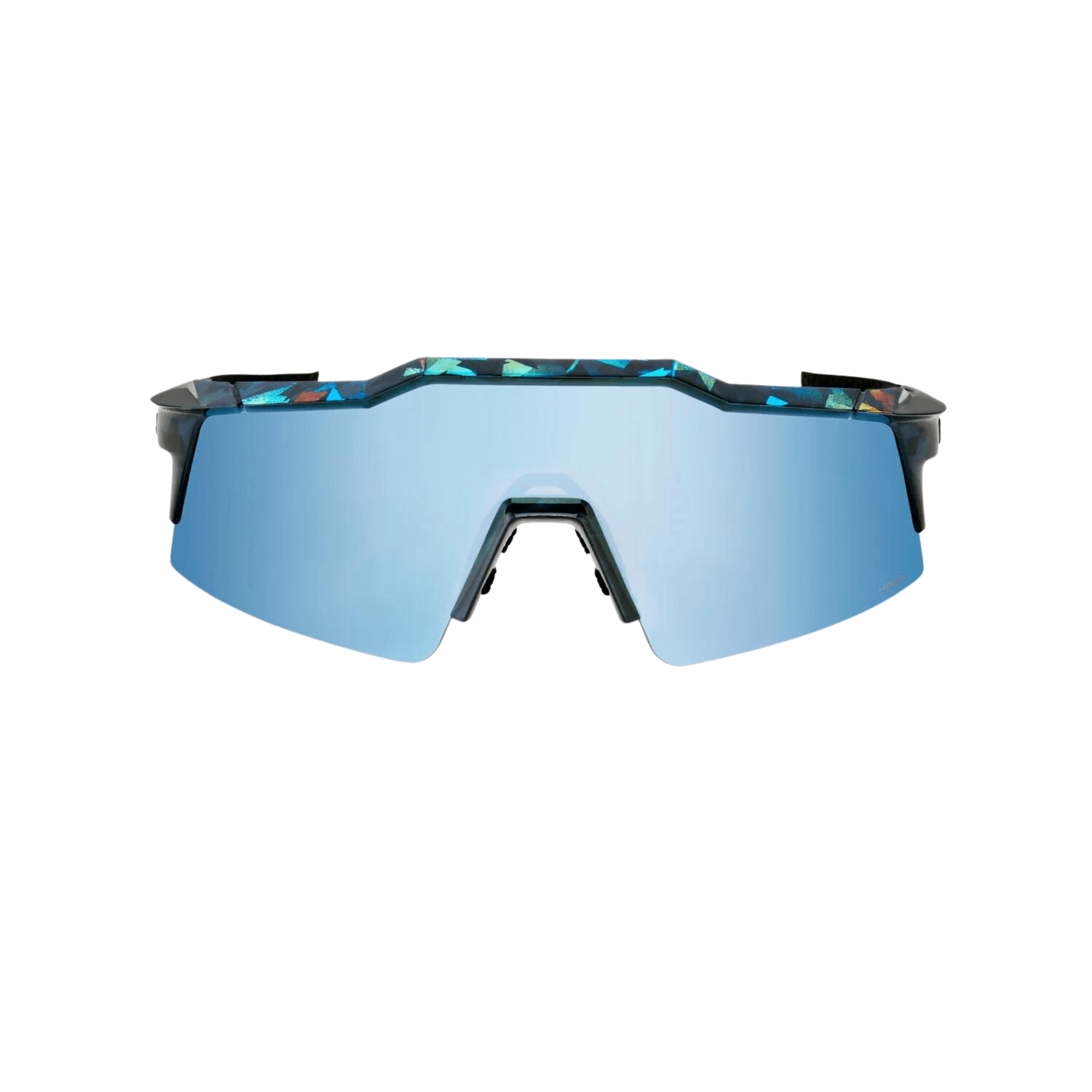 100% Speedcraft SL sunglasses with blue mirror lens and colorful frame, providing superior UV protection and visibility.