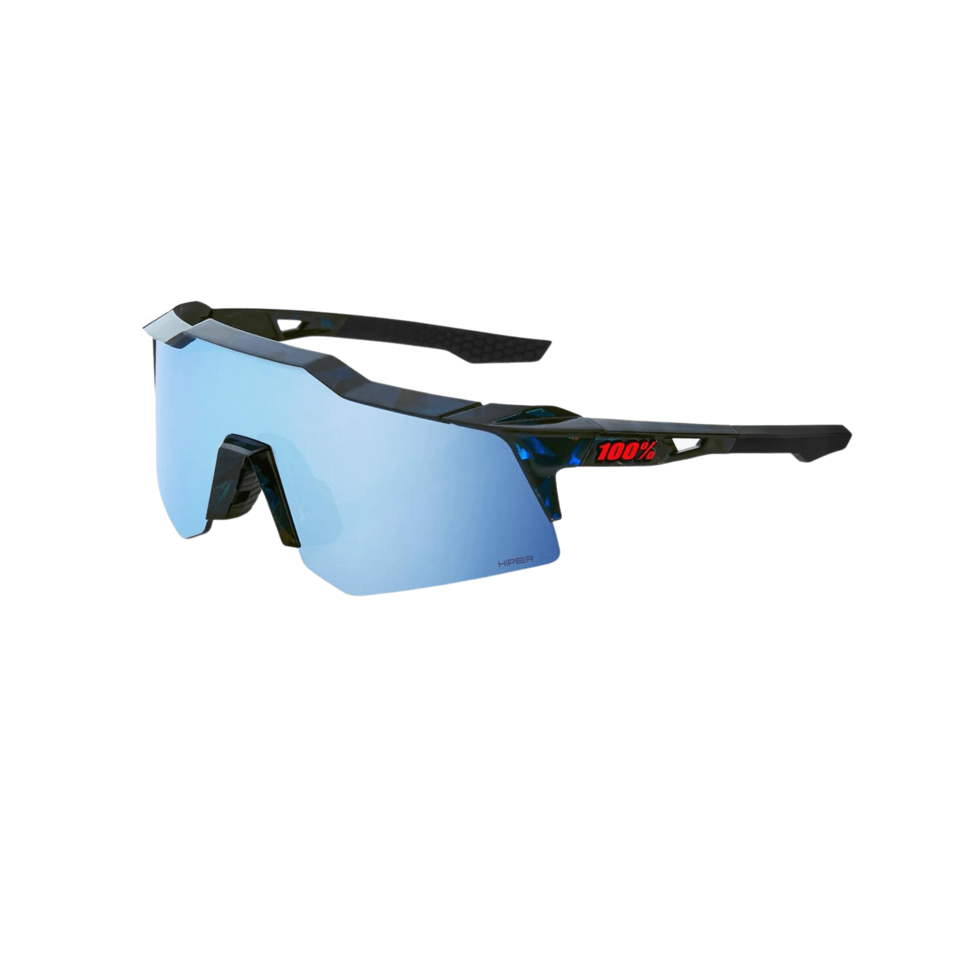 100% Speedcraft XS sunglasses with black frame and blue multilayer mirror lens, designed for optimal vision and UV protection.