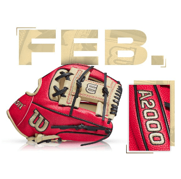 Wilson A2000 1786 SS custom baseball glove, February 2020 edition, in vibrant red and black design.
