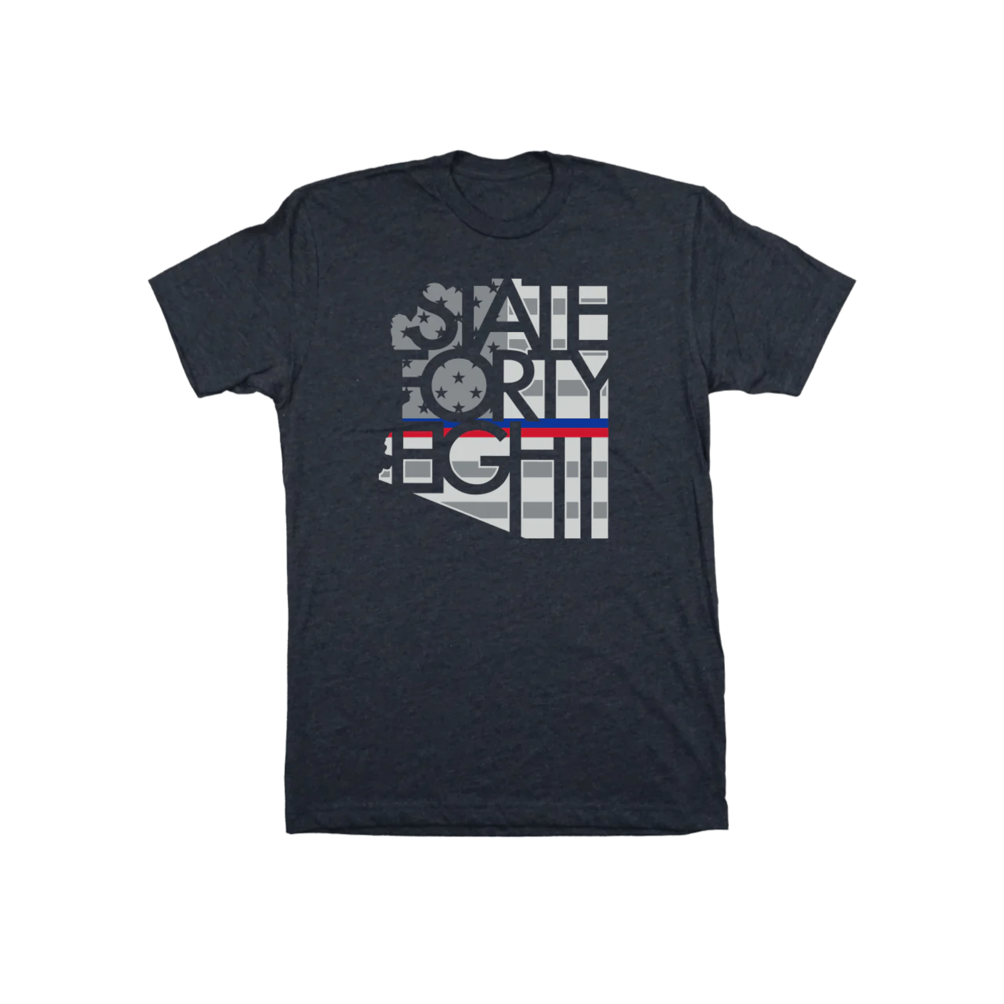 State Forty Eight men's crew shirt in midnight navy featuring unique graphic design for first responders.