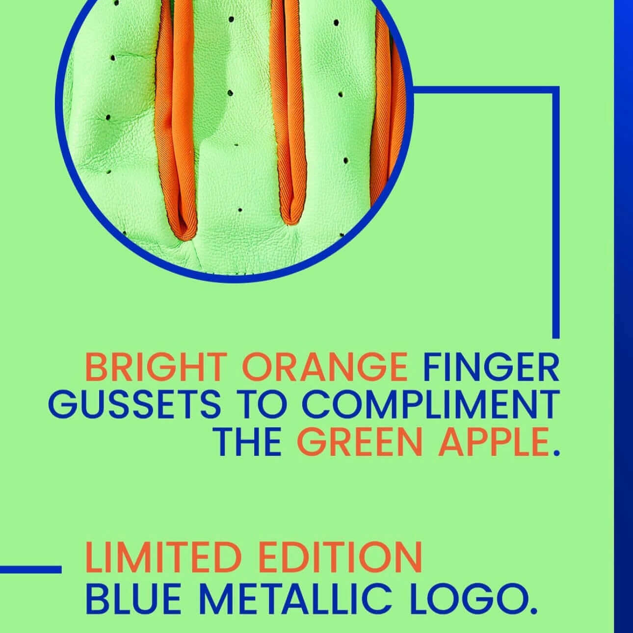 Franklin Lindor youth batting gloves with bright orange finger gussets and limited edition blue metallic logo.