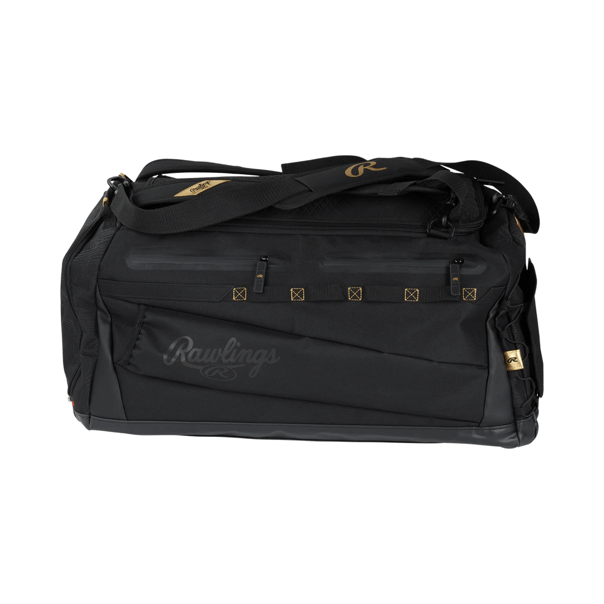 Rawlings Gold Collection Hybrid Backpack/Duffel Bag in black, featuring durable material and multiple storage compartments.