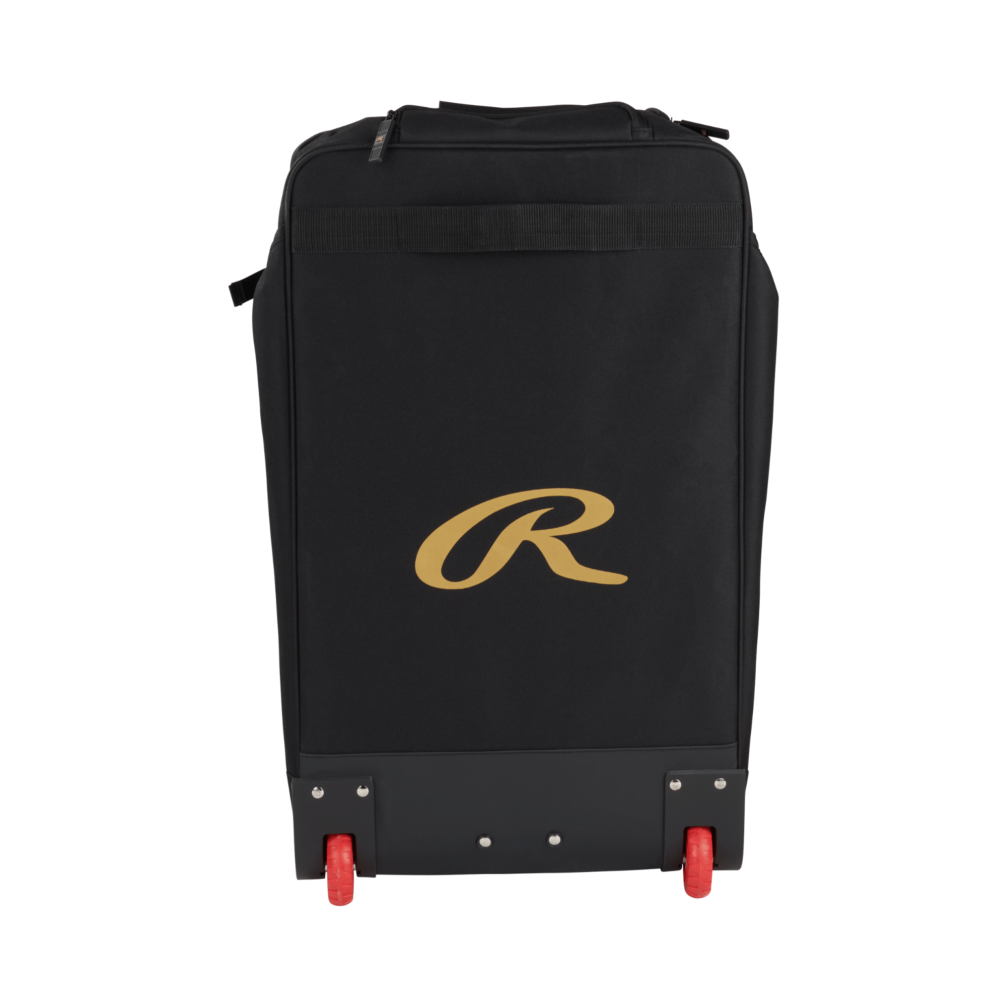 Rawlings Gold Collection Wheeled Bag back view with Rawlings Logo in Gold