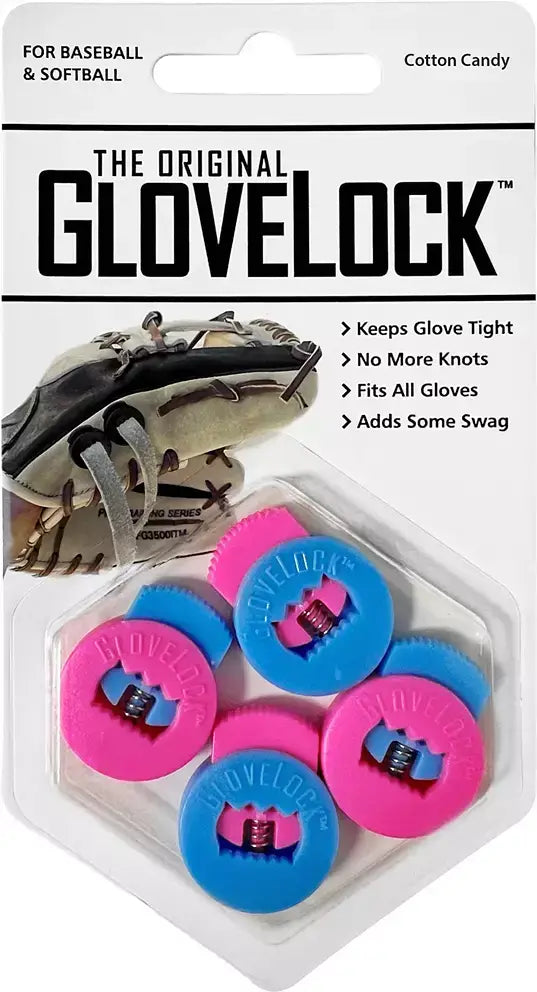 All-Star Glovelocks 4 Pack Lace Clips Limited Edition in pink and blue, packaged with glove illustration and product features.