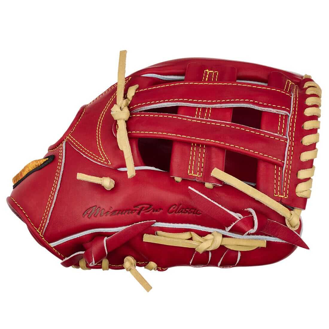 Mizuno Pro Classic GMPC-50 Osaka Red/Cream 11.75" infield baseball glove, premium Japanese Steerhide, stylish design.
