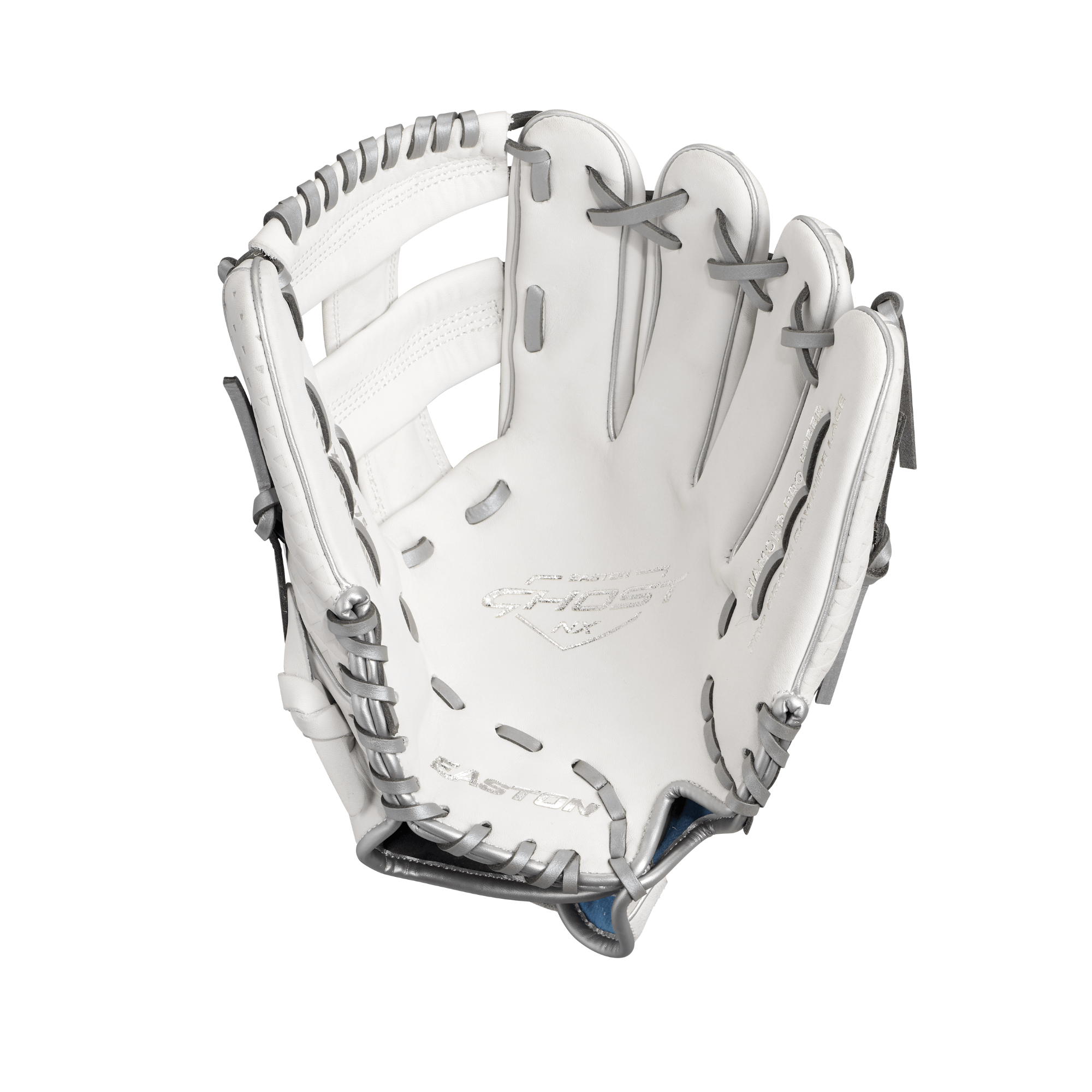 Easton Ghost NX 11.75” Fastpitch softball glove with a soft white leather design for pitchers and outfielders.