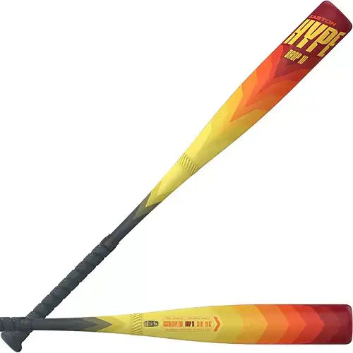 Easton Hype Fire 2024 (-10) USSSA baseball bat with a vibrant yellow and red design for enhanced performance.
