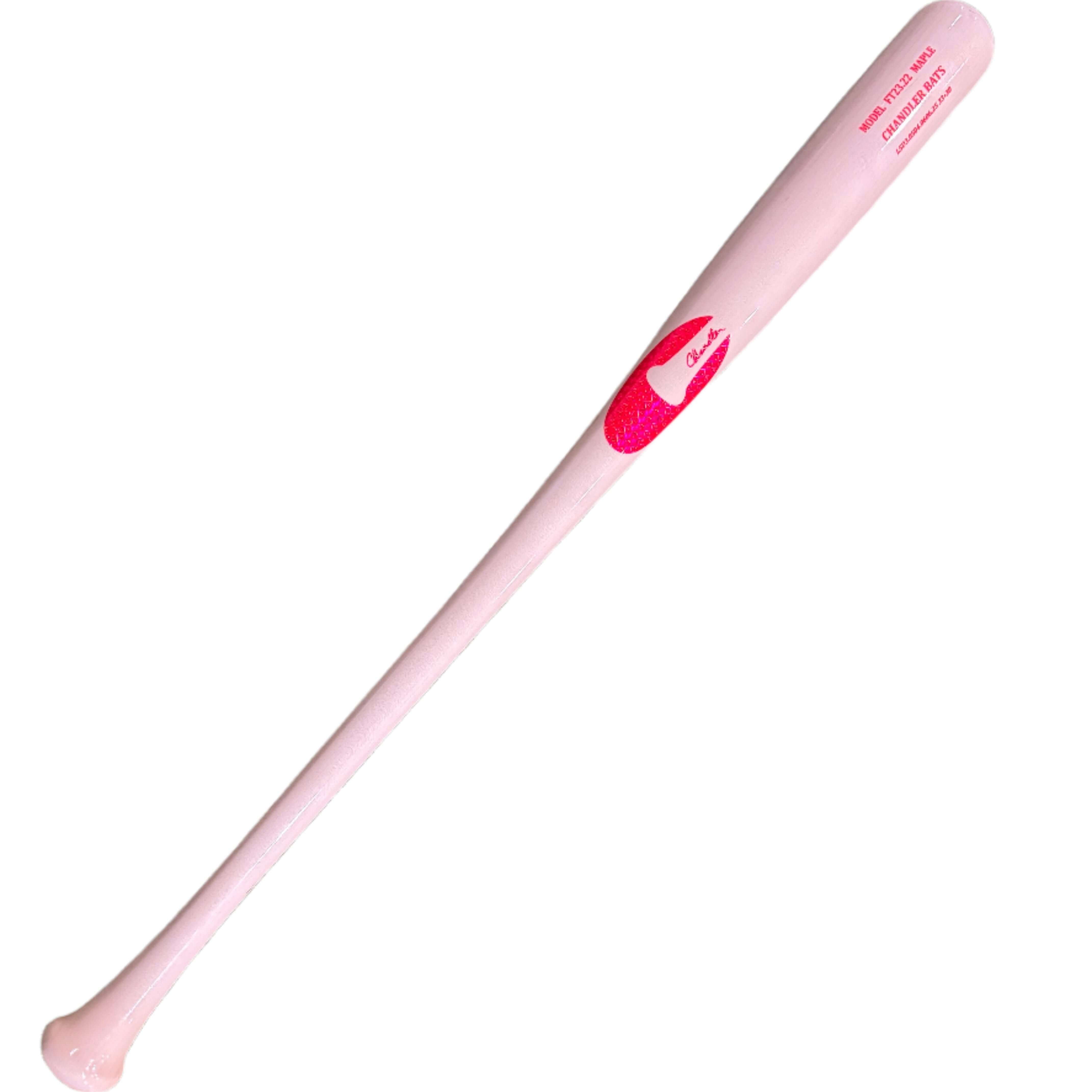 Chandler FT23.22 Maple Wood Baseball Bat in Clear Pink, side view showcasing long barrel and flared knob.