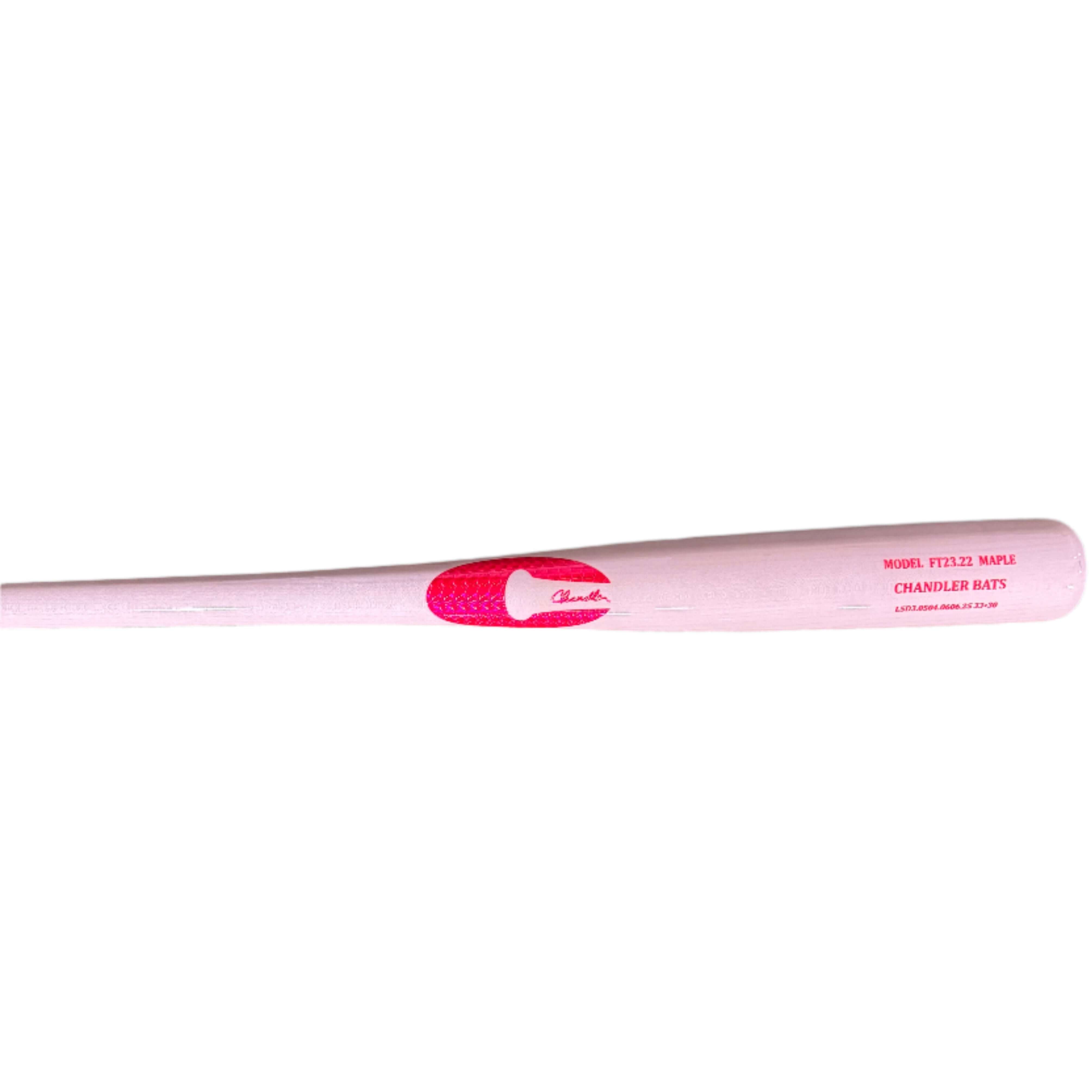 Chandler FT23.22 maple wood baseball bat in clear pink, side view showcasing barrel and handle design.