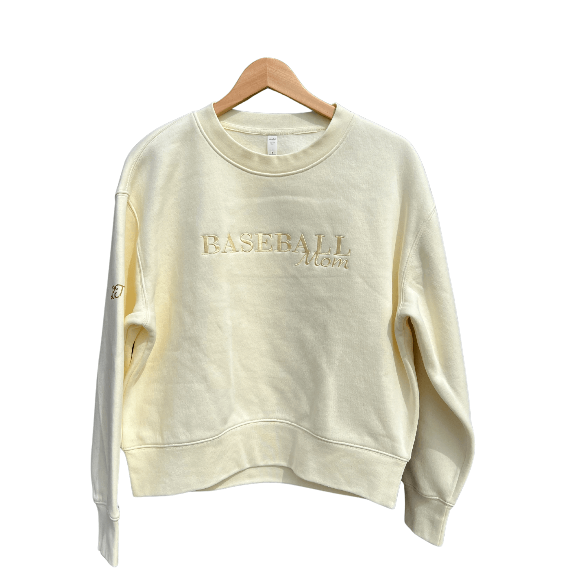 Cream Baseball Mom Crew sweatshirt with classic crew neckline, perfect for game day wear.