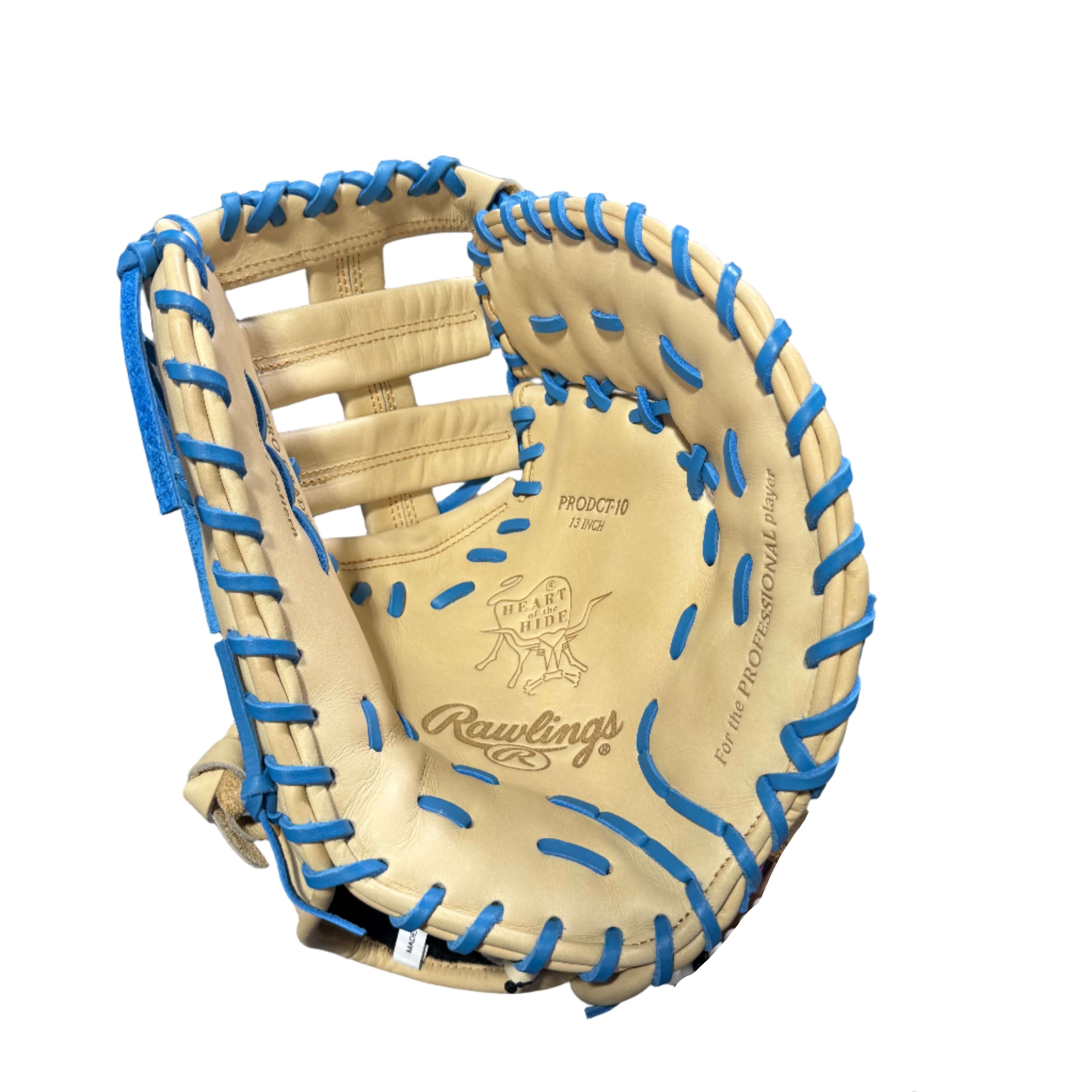 Rawlings Heart of The Hide Custom 13" Baseball First Base Mitt - DCT Pattern - Blue Dune palm view with blue lacing and logo