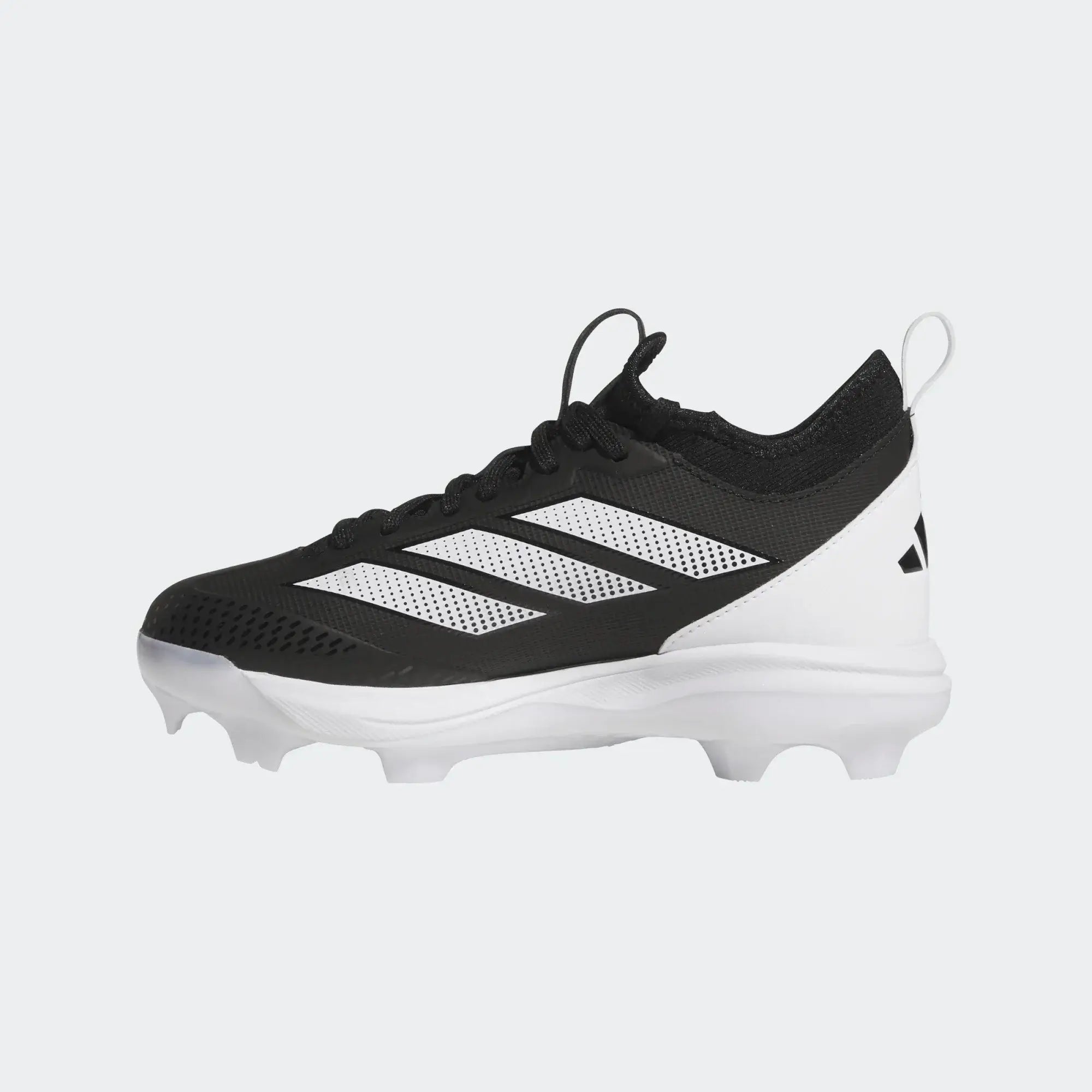 Adizero Impact TPU K 2.0 BSB- Black side profile showing textile upper and stud pattern.