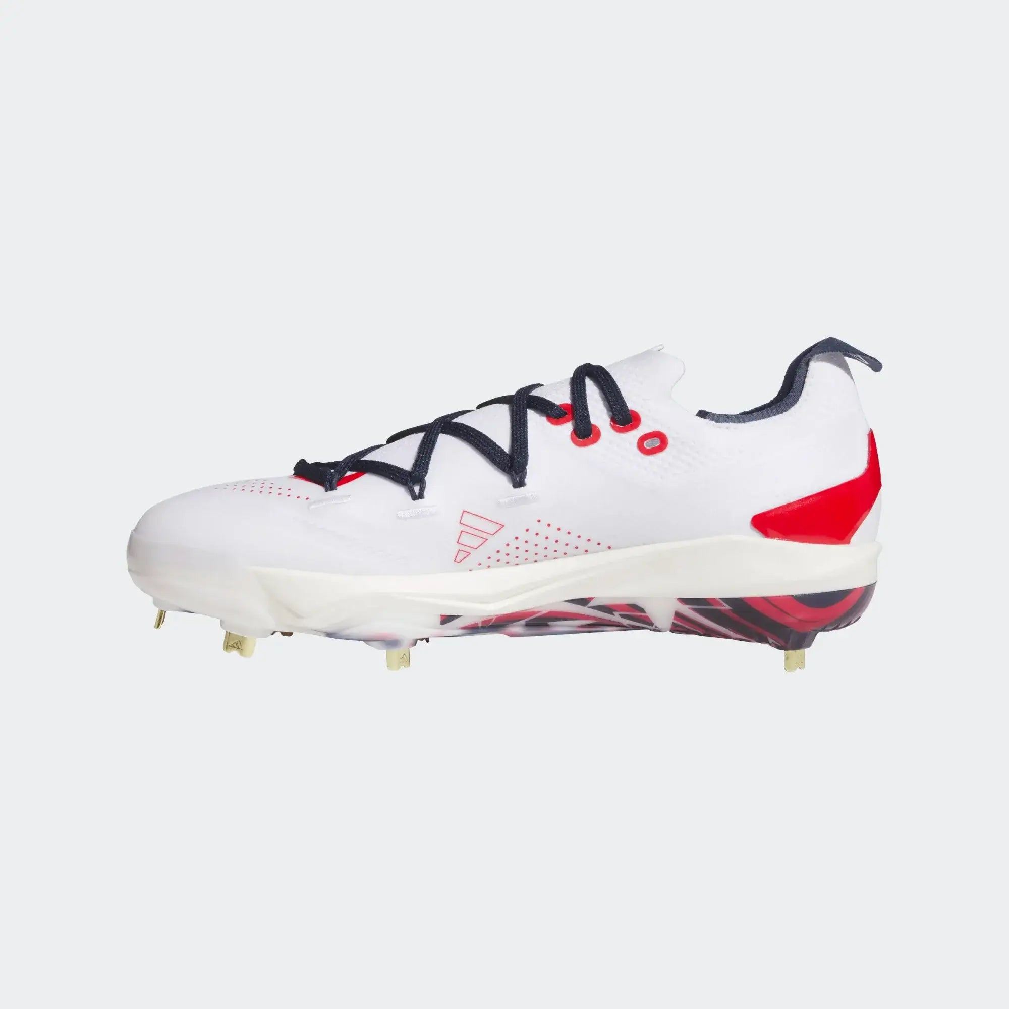 Adidas Adizero Electric+ 2.0 USA Metal Baseball Cleats side view showcasing design and features.