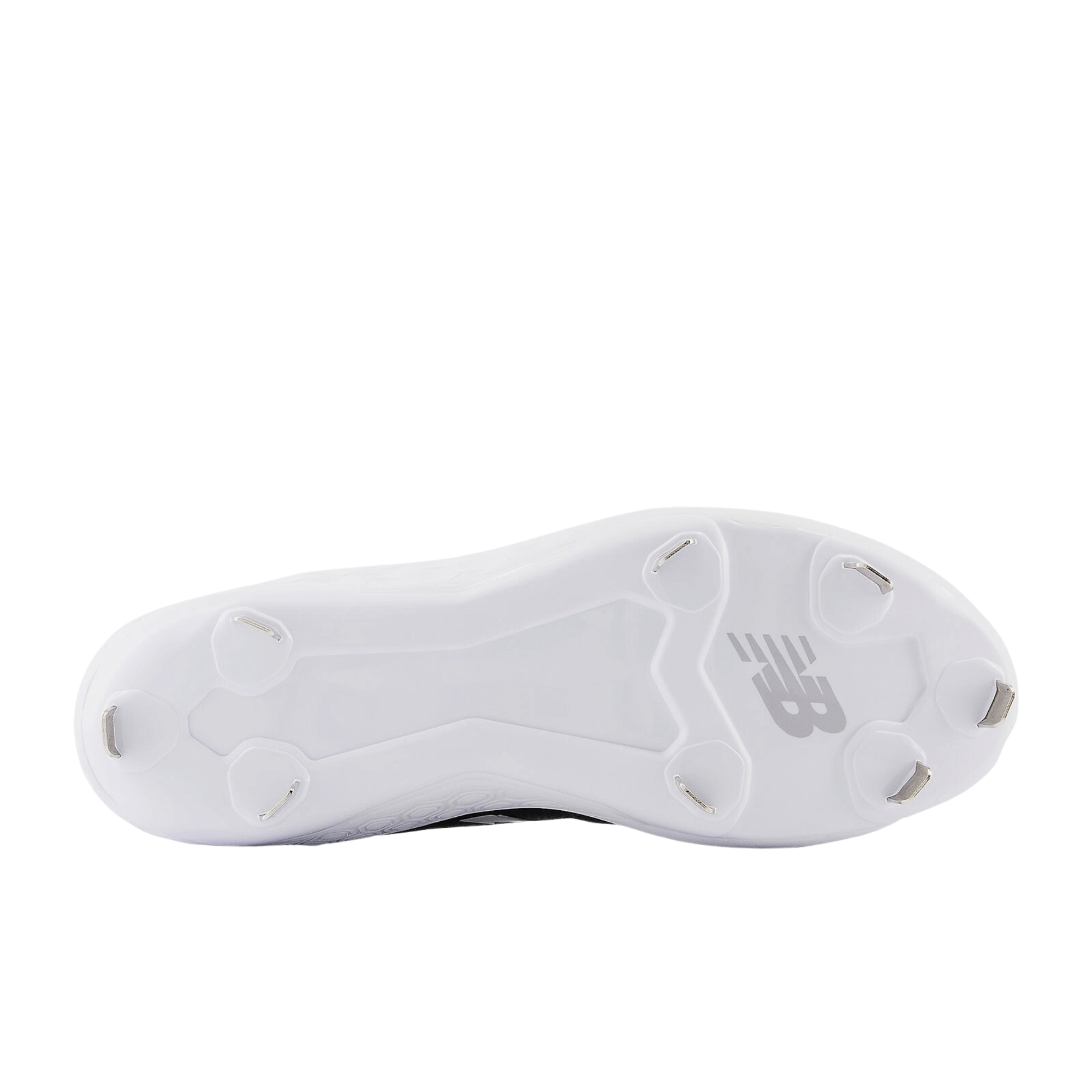 Bottom view of New Balance Fresh Foam X 3000 v6 Metal cleat showcasing the 8-spike plate and durable design.