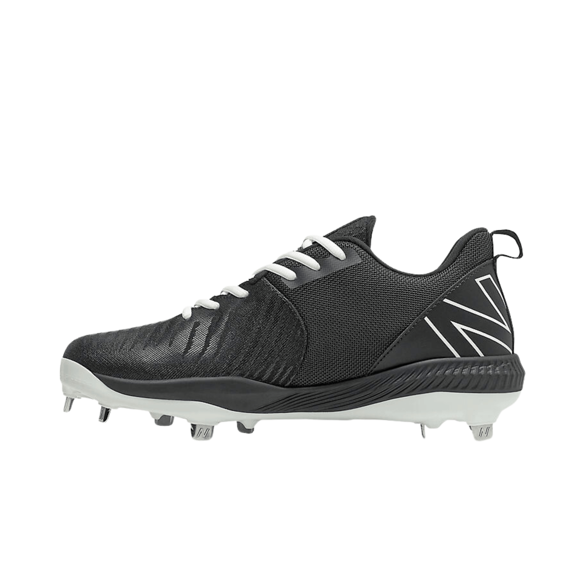 New Balance FuelCell 4040v6 black metal cleat showcasing lightweight design and durable Fit Weave upper for baseball players.