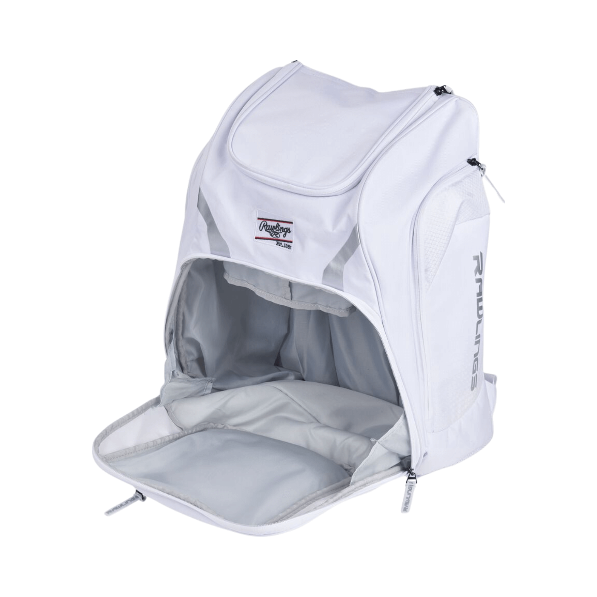 Rawlings P-Legion backpack with large main compartment converted into a game-time shelf.