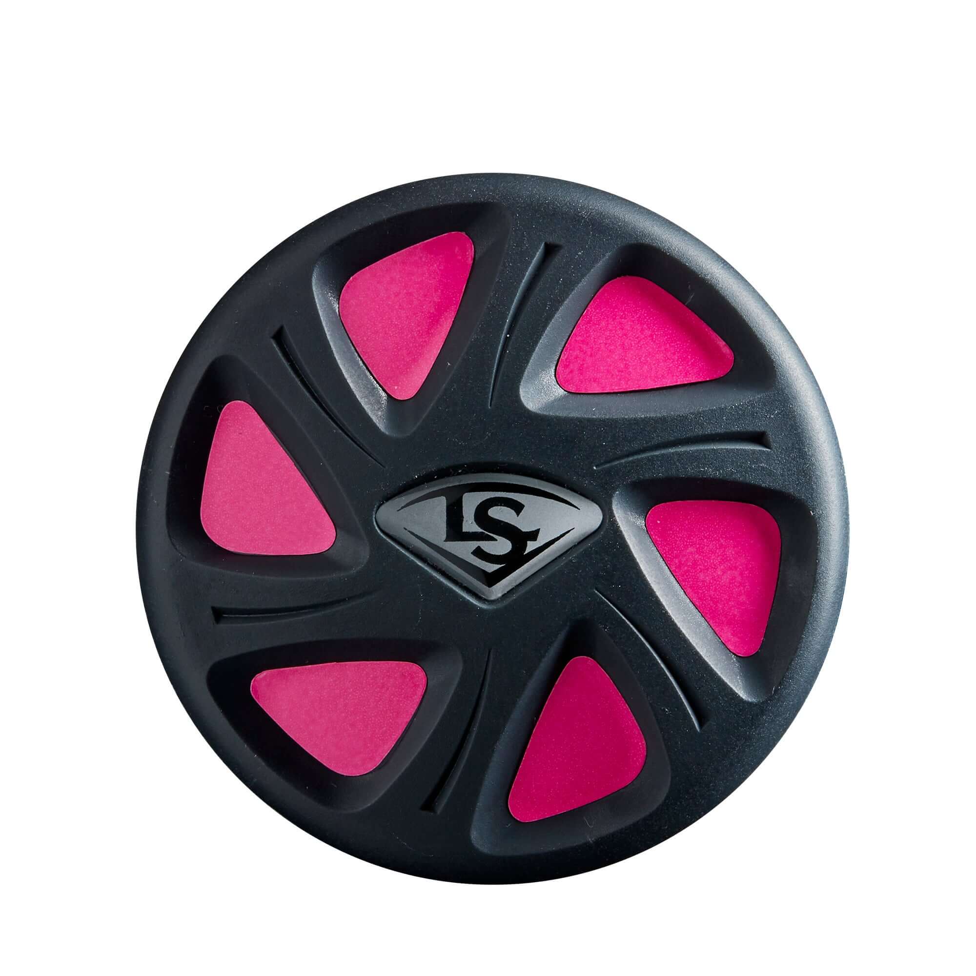 Louisville Slugger black and pink training ball, designed for enhancing grip and performance in fastpitch softball.