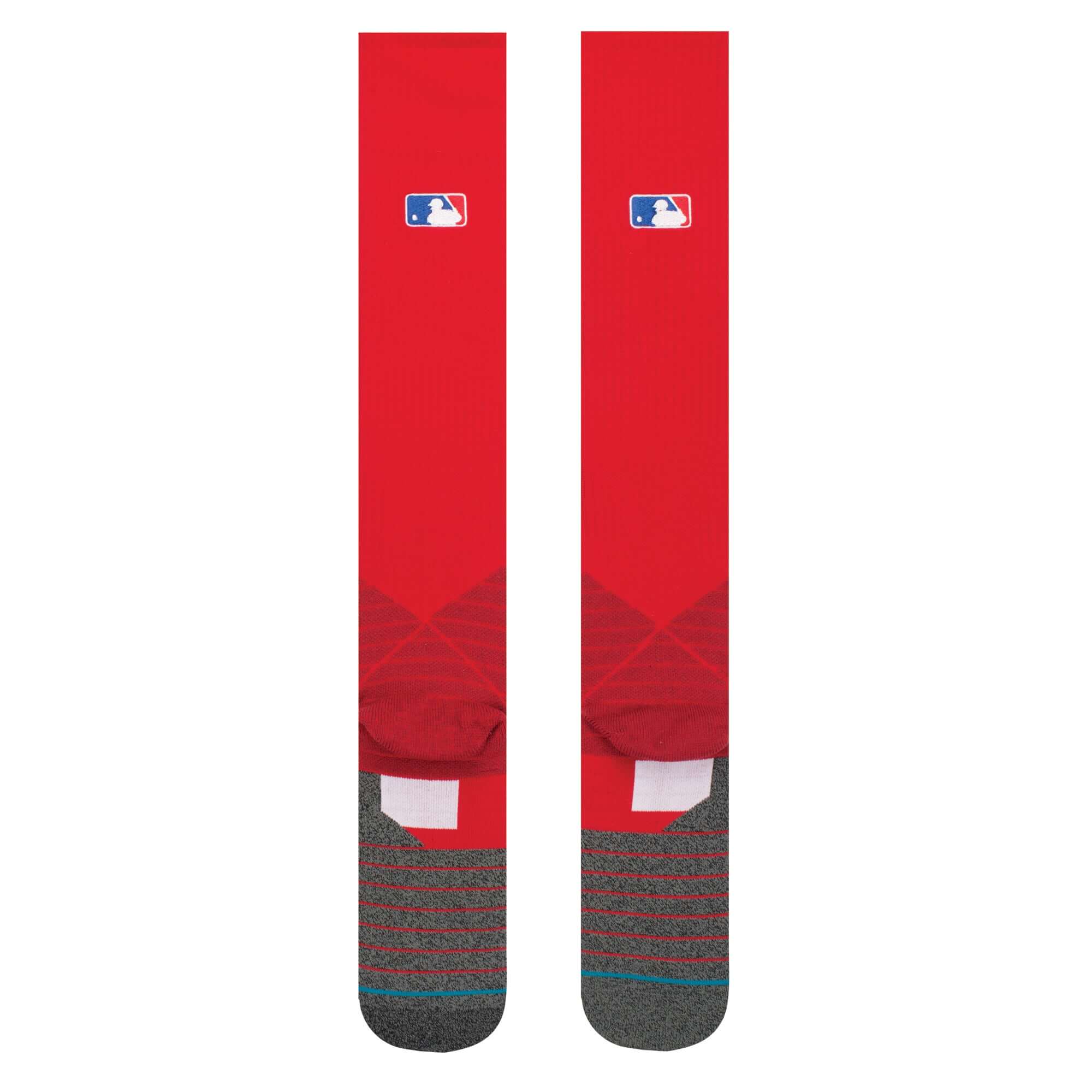 Stance MLB Diamond Pro OTC Socks in red, featuring MLB logo and striped design for enhanced performance on game day.