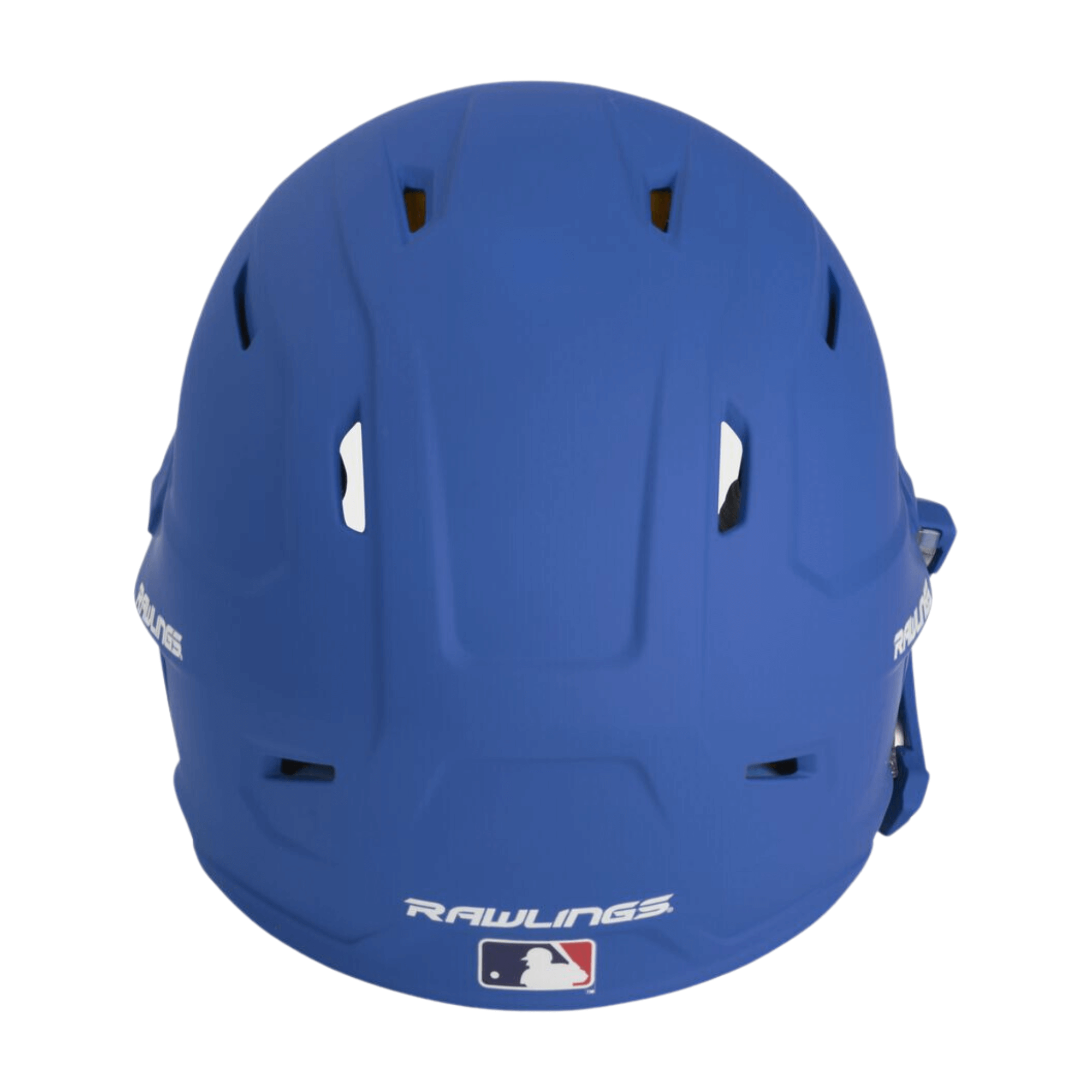 Rawlings Mach Adjust left handed batting helmet in blue, showcasing adjustable design and ventilation for junior players.
