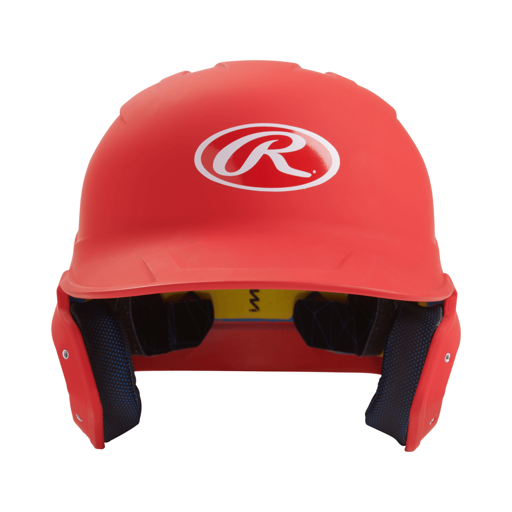 Rawlings Mach Junior batting helmet in bright red with logo, featuring IMPAX foam for comfort and protection.