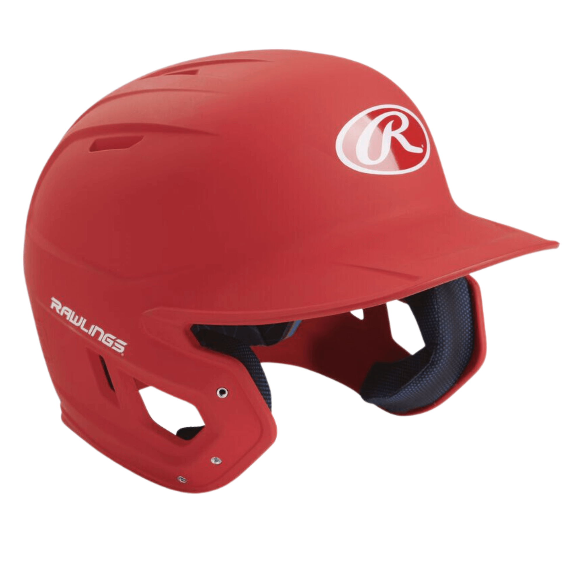 Rawlings Mach Batting Helmet in red, designed for senior players, provides high-performance protection and comfort.
