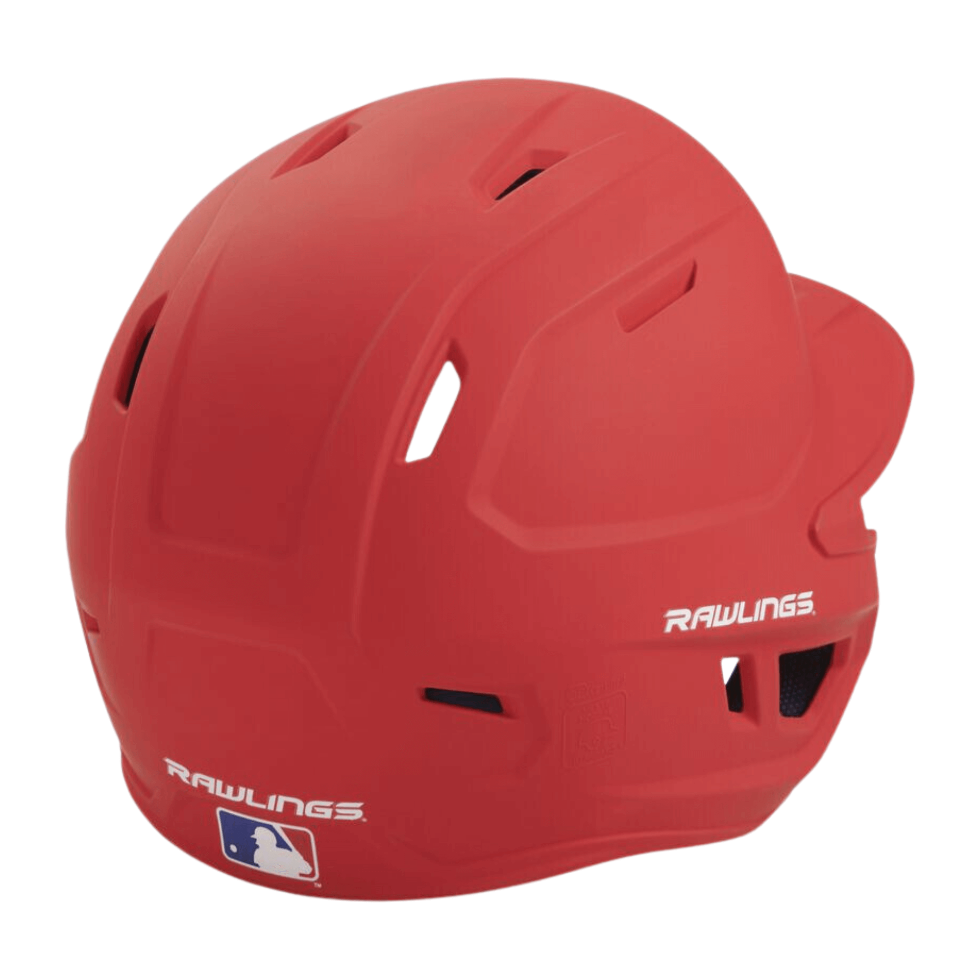 Rawlings Mach Senior Batting Helmet in red, designed for maximum protection and performance in baseball games.