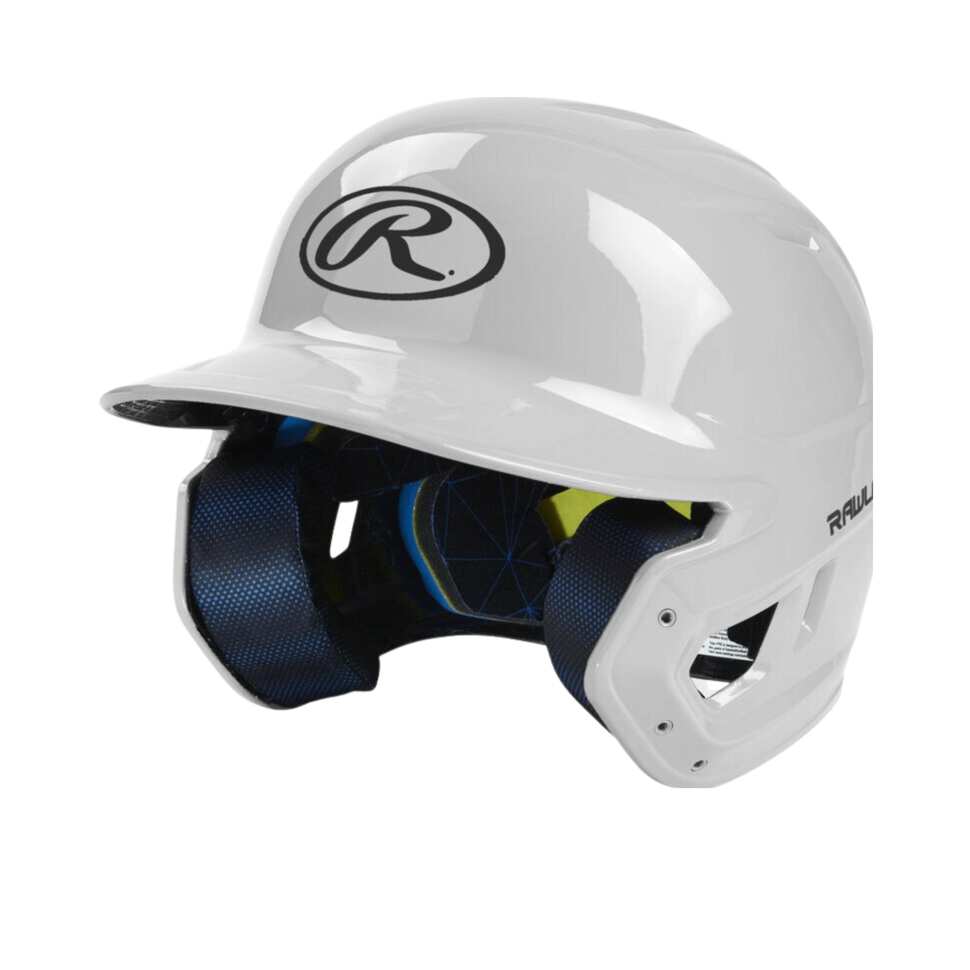 Rawlings Mach Gloss White Junior Helmet with moisture-wicking liner and IMPAX foam for superior protection and comfort.