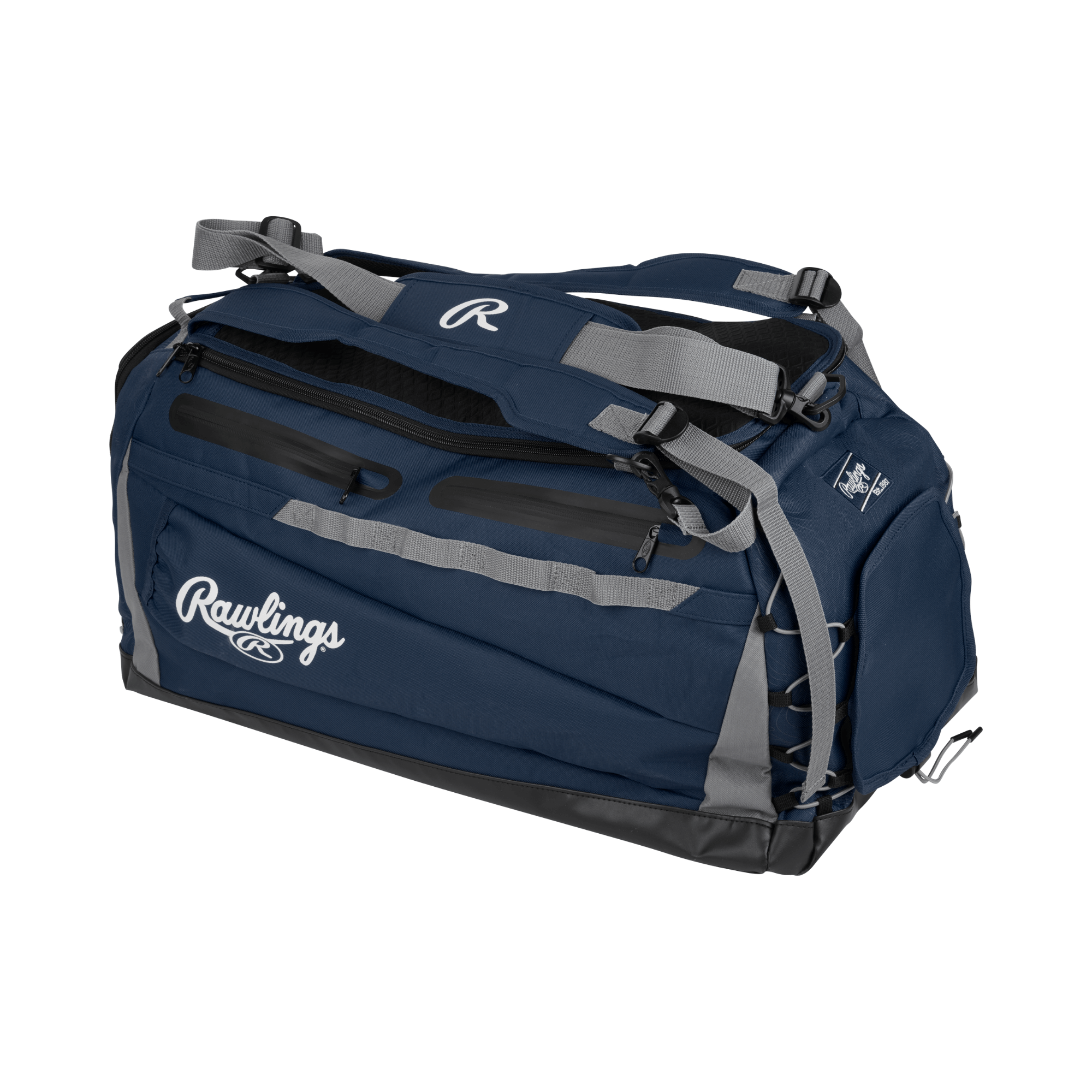 Rawlings MACH Duffle Bag with bat storage sleeves and cleat/shoe compartment