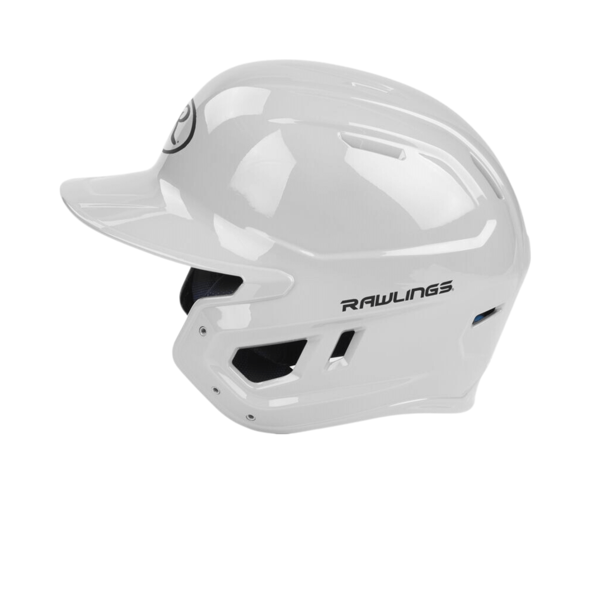 Rawlings Mach Gloss White Junior Helmet featuring a sleek design and moisture-wicking liner for comfort and protection.